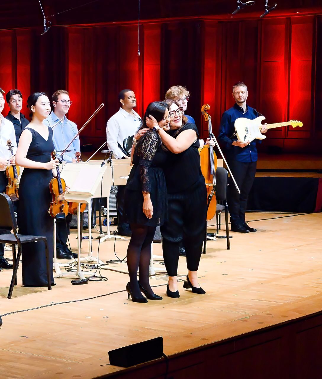 gabriela-ortiz-hugs-diana-syrse-on-stage at tanglewood