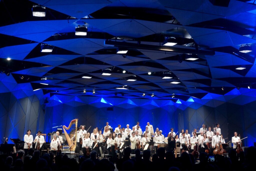 Anna Handler with the Boston Symphony Orchestra onstage at the Koussevitzky Shed, Tanglewood, 8/14/26