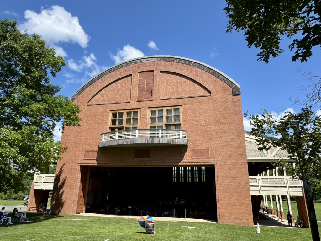 Outdoor view of Ozawa Hall from the lawn, Tanglewood, 8/15/26
